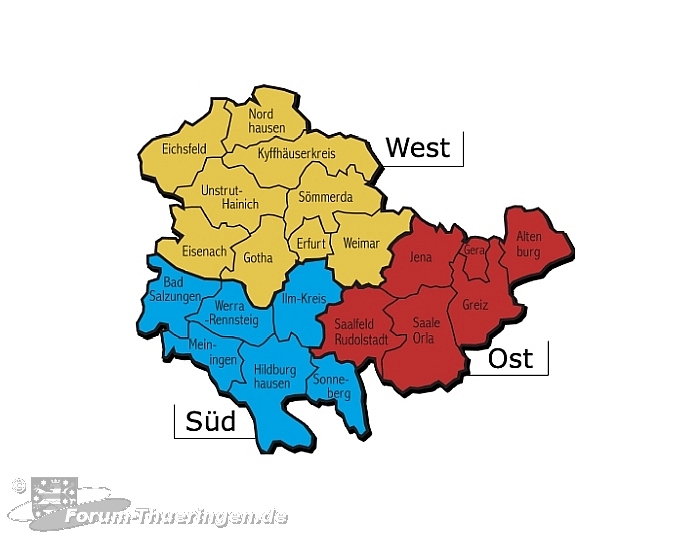 Karte Gebietsaufteilung Thüringen 